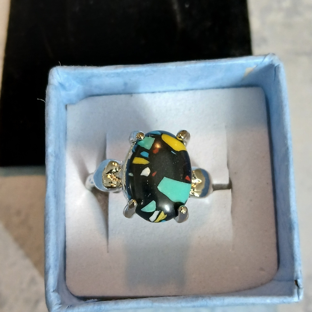 Elegant Multicolor Stone Silver Ring